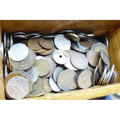 875 - A box of British and foreign coins, together with some bank notes