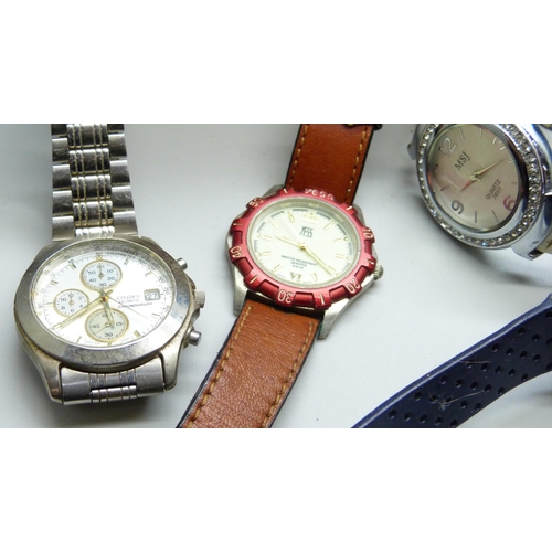 877 - Lady's and gentleman's wristwatches  including Citizen quartz chronograph and Emporio Armani