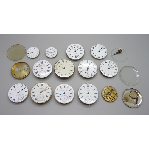 890 - Pocket watch movements including Waltham and J.G Graves