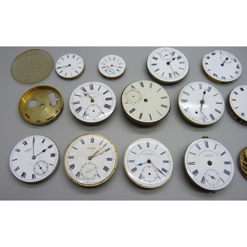 890 - Pocket watch movements including Waltham and J.G Graves