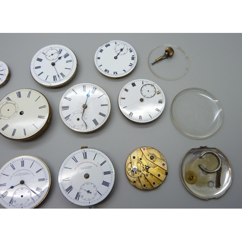 890 - Pocket watch movements including Waltham and J.G Graves