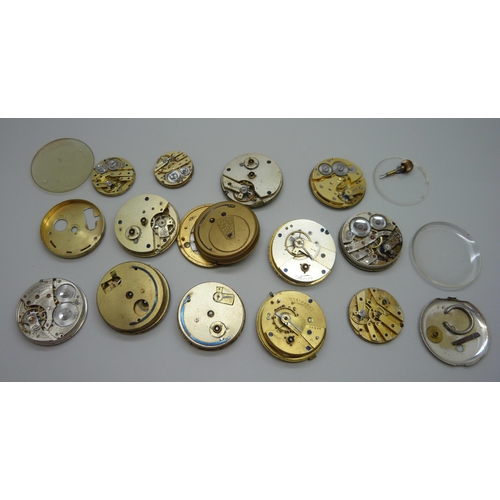 890 - Pocket watch movements including Waltham and J.G Graves