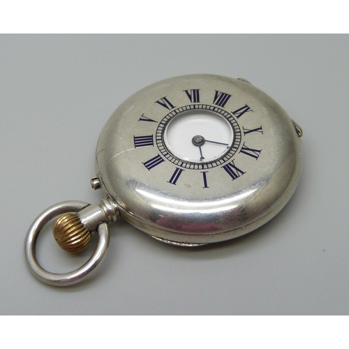 910 - A fine silver half hunter fob watch with enamel numerals