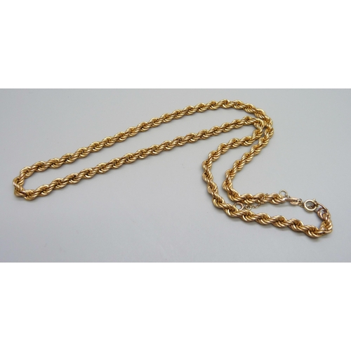 918 - A 9ct gold rope chain necklace, 11.8g, 51cm