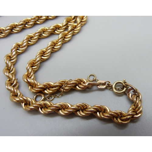 918 - A 9ct gold rope chain necklace, 11.8g, 51cm