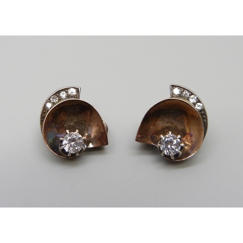 949 - A pair of Danish silver and gilt clip on earrings, stamped CHR 925, 1.7cm