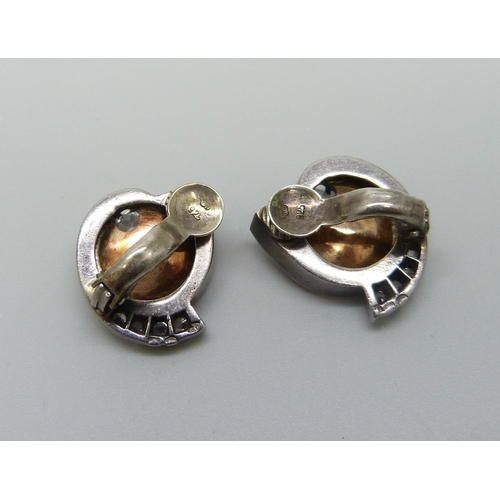 949 - A pair of Danish silver and gilt clip on earrings, stamped CHR 925, 1.7cm