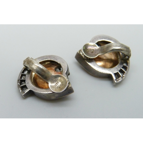 949 - A pair of Danish silver and gilt clip on earrings, stamped CHR 925, 1.7cm