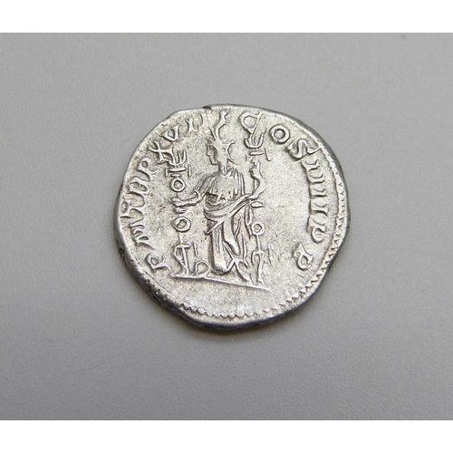 957 - Coins; Caracalla Denarius silver coin, (198-217AD) Rome, obverse - bust Antoninvs pivs avg germ, rev... 