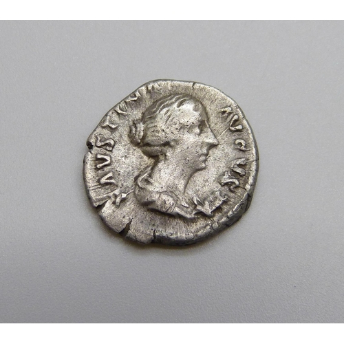 959 - Coins; Faustina Junior silver Denarius, wife of Marcus Aurelius AD161-180, bust faustina augusta