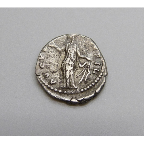 959 - Coins; Faustina Junior silver Denarius, wife of Marcus Aurelius AD161-180, bust faustina augusta