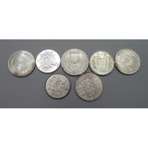 961 - Coins; collection of worldwide silver coins, 1 Margengo Isola D'Elba 10g, 92.5% + 1960 Denmark 5 Kro... 