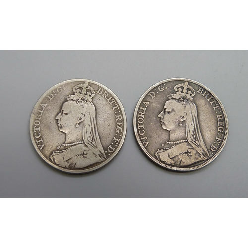 964 - Two 1889 silver Victoria Crowns