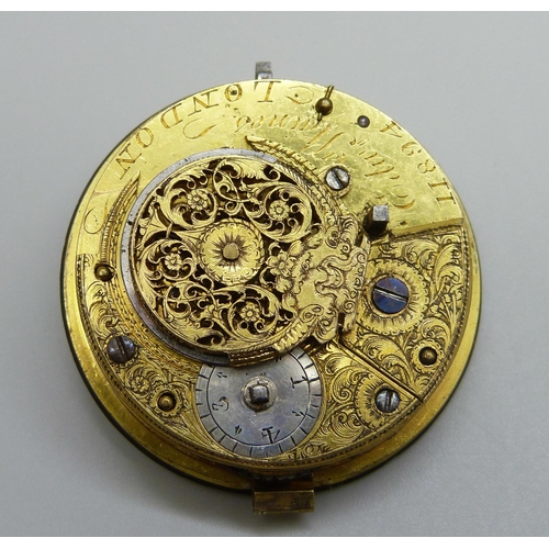 965 - A verge pocket watch movement by Edwin Staines, London