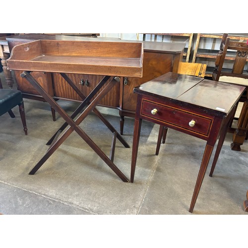 217 - An Edward VII inlaid mahogany card table and a butlers tray on stand