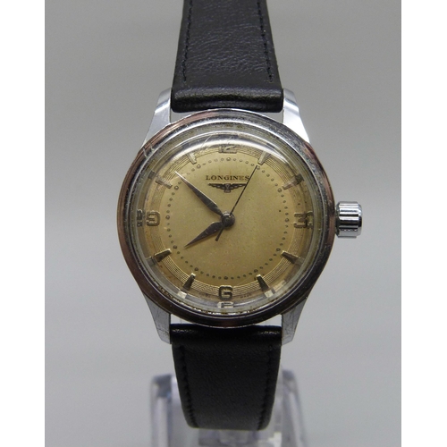 972 - A Longines diver's wristwatch, 30M, lacking bezel, 38mm including crown