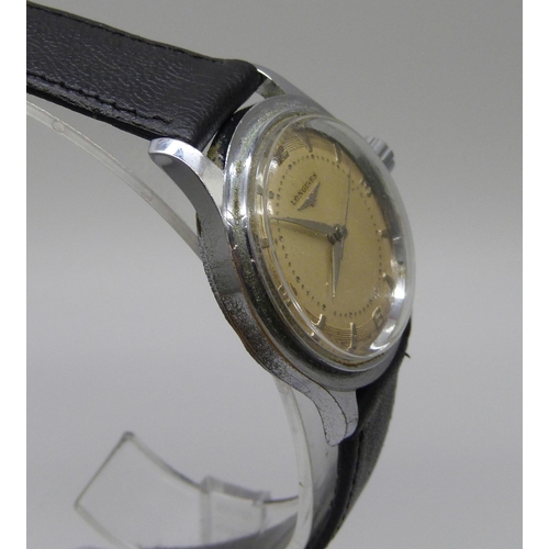 972 - A Longines diver's wristwatch, 30M, lacking bezel, 38mm including crown