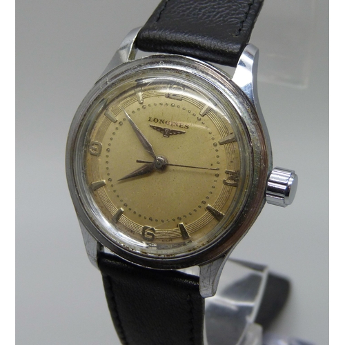 972 - A Longines diver's wristwatch, 30M, lacking bezel, 38mm including crown