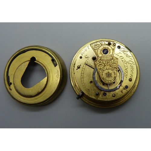 975 - A verge pocket watch movement by Robert Green, London