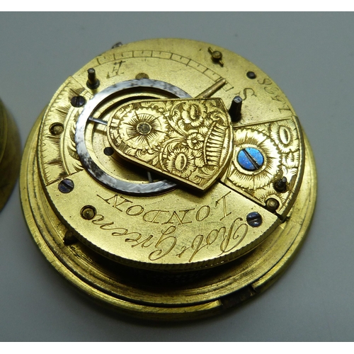 975 - A verge pocket watch movement by Robert Green, London