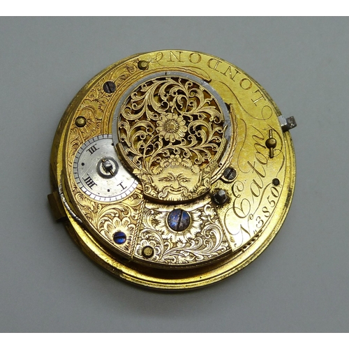 977 - A verge pocket watch movement by Eaton, London