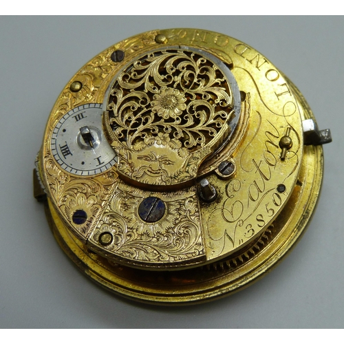 977 - A verge pocket watch movement by Eaton, London