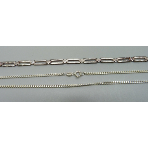 999 - An Italian silver bracelet and a silver curb chain necklace, 11g