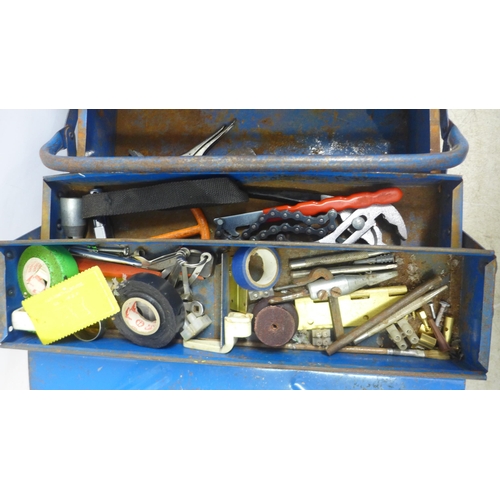 5011 - Two metal cantilever tool boxes containing sockets, allen keys, a screwdriver set, a brush, files, S... 