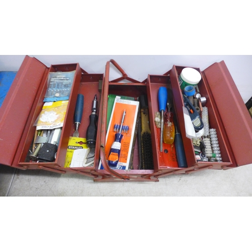 5011 - Two metal cantilever tool boxes containing sockets, allen keys, a screwdriver set, a brush, files, S... 