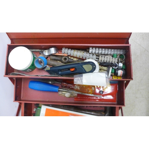 5011 - Two metal cantilever tool boxes containing sockets, allen keys, a screwdriver set, a brush, files, S... 