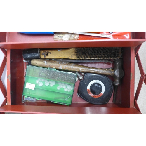 5011 - Two metal cantilever tool boxes containing sockets, allen keys, a screwdriver set, a brush, files, S... 