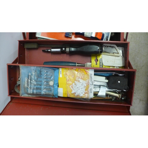 5011 - Two metal cantilever tool boxes containing sockets, allen keys, a screwdriver set, a brush, files, S... 