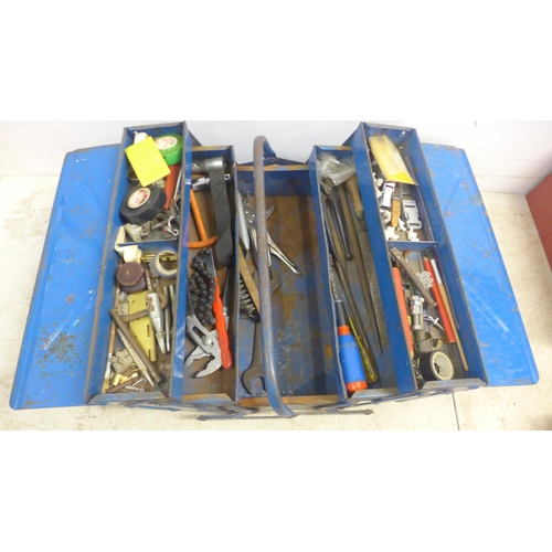 5011 - Two metal cantilever tool boxes containing sockets, allen keys, a screwdriver set, a brush, files, S... 