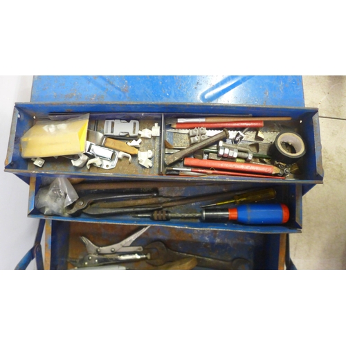 5011 - Two metal cantilever tool boxes containing sockets, allen keys, a screwdriver set, a brush, files, S... 