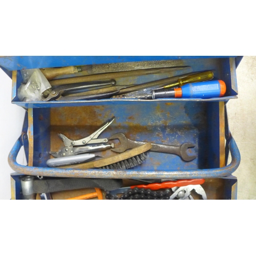 5011 - Two metal cantilever tool boxes containing sockets, allen keys, a screwdriver set, a brush, files, S... 