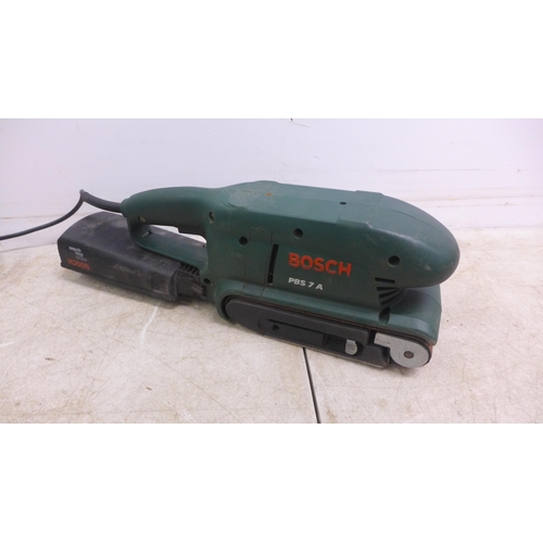 5028 - A Bosch PBS7A, 240V power belt sander, a Rolson No.4 wood plane, a Hitachi DV18DGL, 18V, 13mm cordle... 