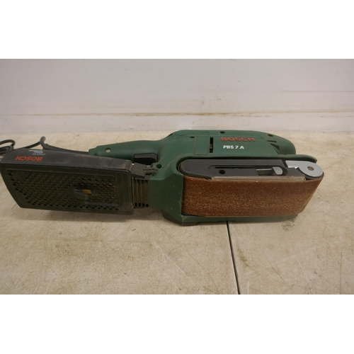 5028 - A Bosch PBS7A, 240V power belt sander, a Rolson No.4 wood plane, a Hitachi DV18DGL, 18V, 13mm cordle... 