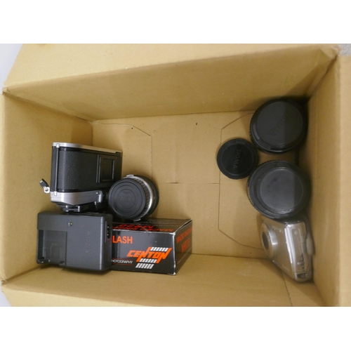 5068 - A collection of photography equipment including, two camera bodies Nikkor Calypso 2 and Nikon FG-20 ... 