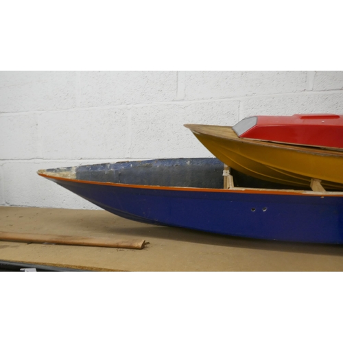 5093 - Three model boats including a model contrabande boat with display stand