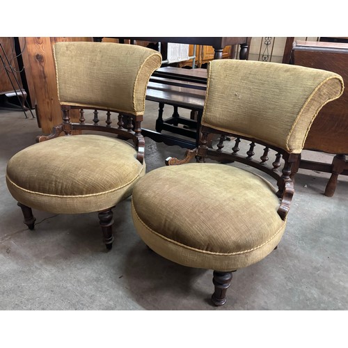 236 - A pair  of Victorian mahogany and fabric upholstered tub chairs