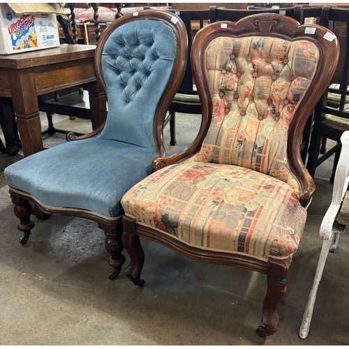 242 - Two Victorian mahogany and fabric upholstered chairs