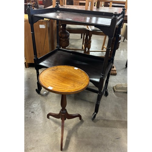 244 - An oak trolley and a mahogany tripod wine table