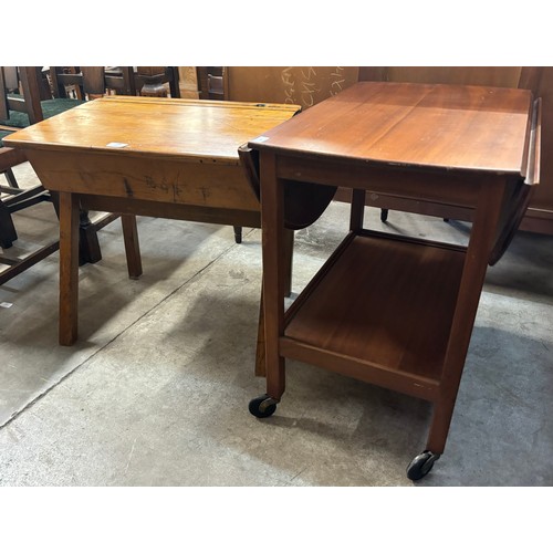 248 - A beech child's school desk and a teak drop-leaf trolley