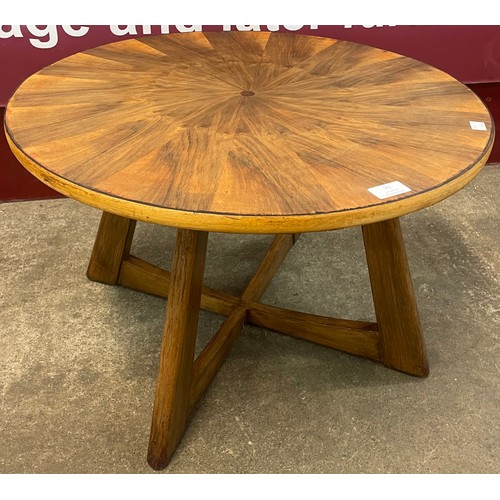 91 - An Art Deco walnut circular sunburst coffee table