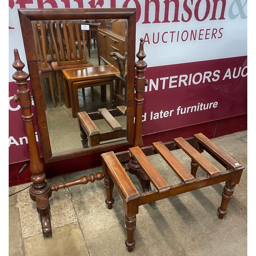 100 - A Victorian mahogany cheval mirror and a luggage stand