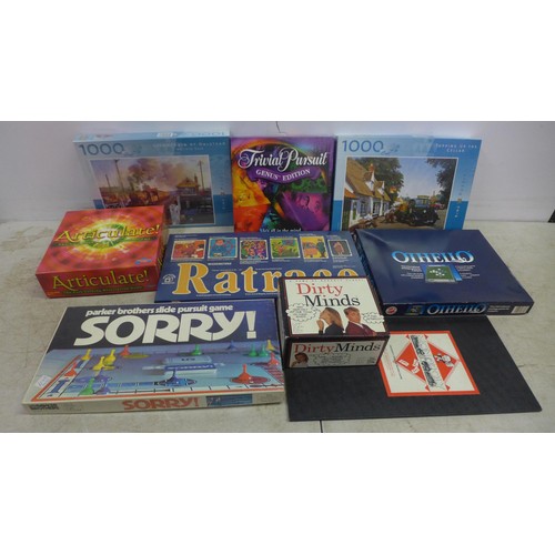 5046 - A collection of vintage board games and jigsaw puzzles including Trivial Pursuit, Othello, Sorry, Ra... 