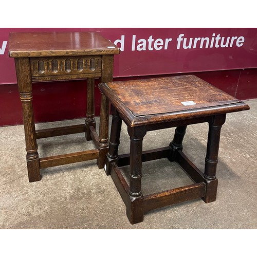 134 - A 17th Century style joint oak stool and an early 20th Century oak stool