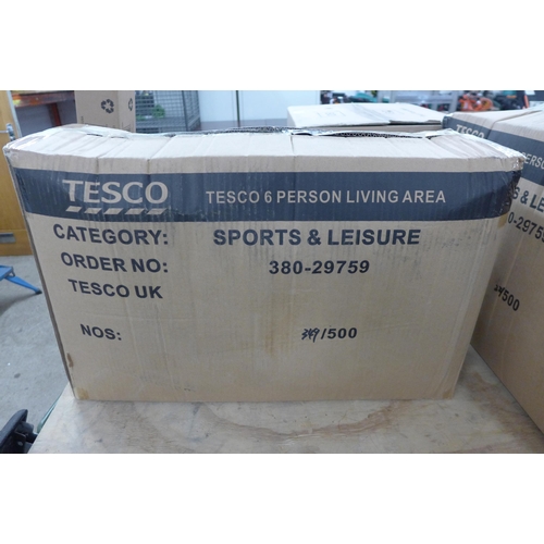 5258 - 2 Tesco 6 person living area tents, boxed  * This lot is subject to VAT