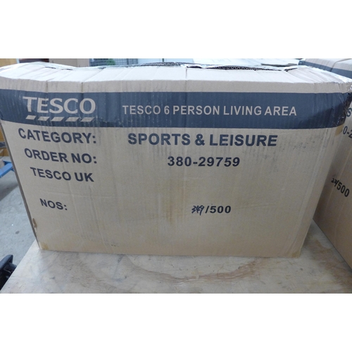 5259 - 2 Tesco 6 person living area tents, boxed  * This lot is subject to VAT