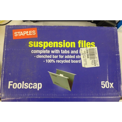 5269 - A quantity of miscellaneous items including a box of Staples suspension files, 3 bottles of shredder... 